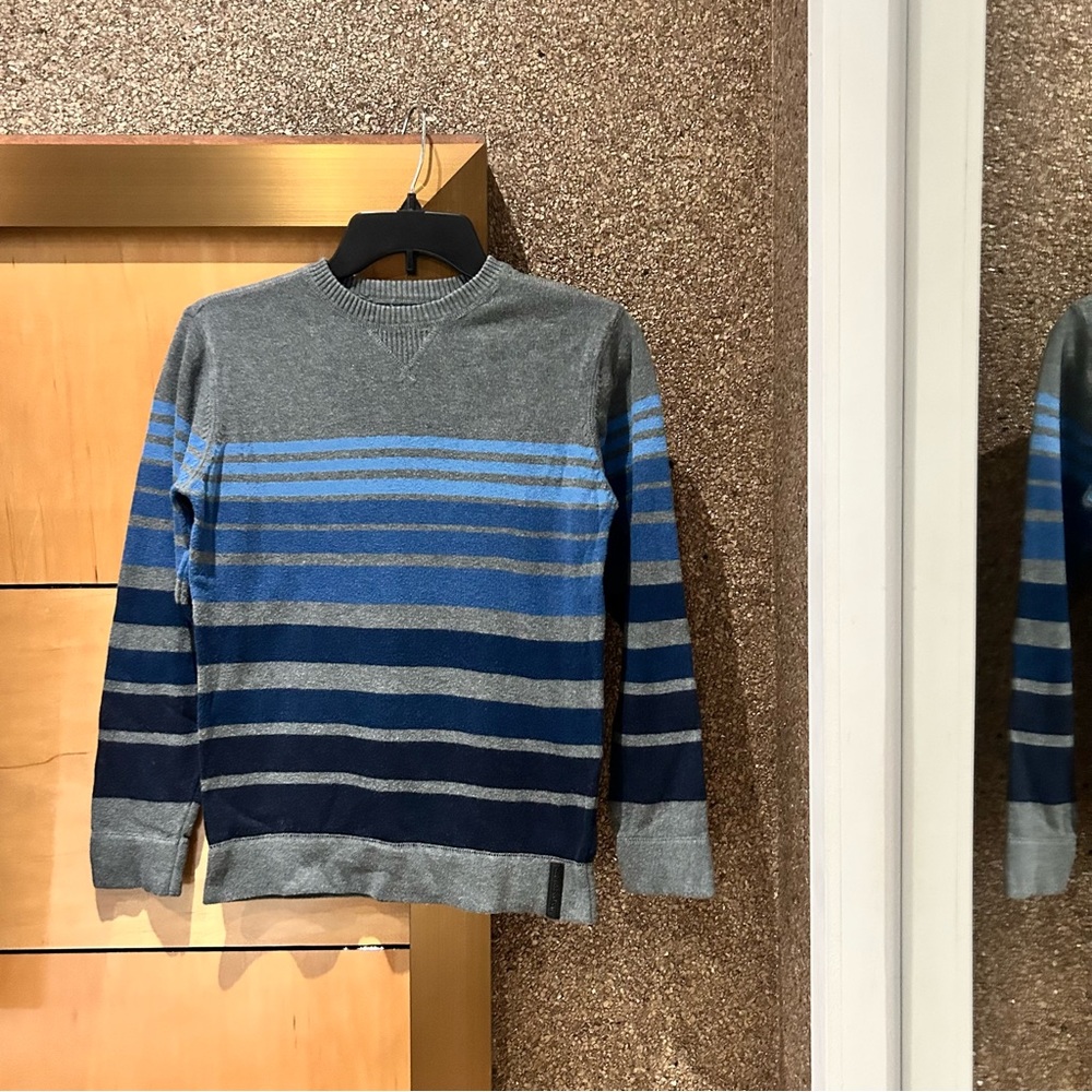 Calvin Klein Jeans boys cardigan gray and blue crew neck sweater